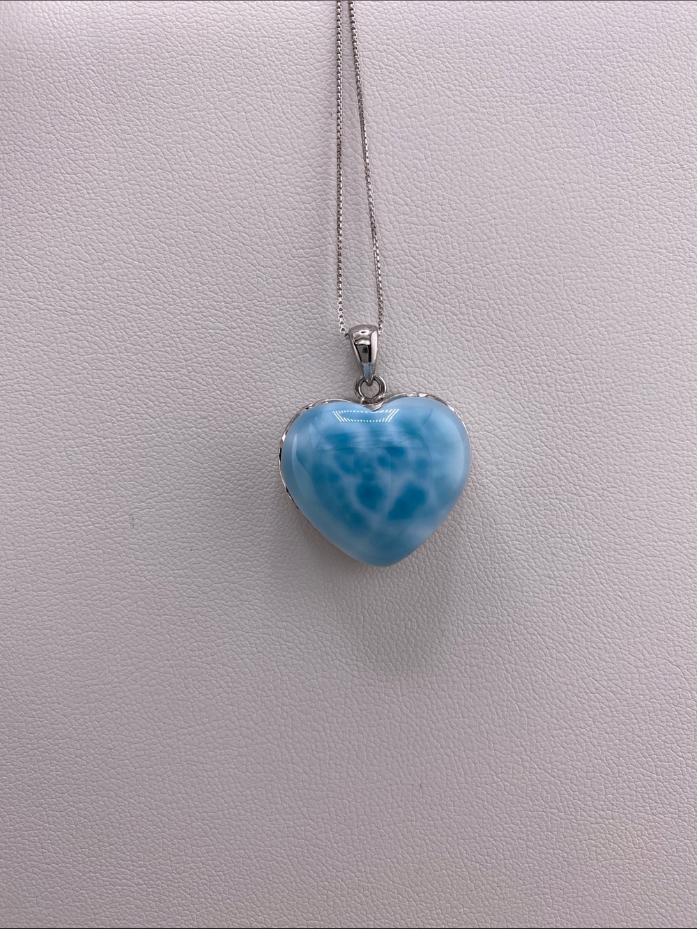 High Quality AAA Natural Larimar Heart Silver Pendant Necklace